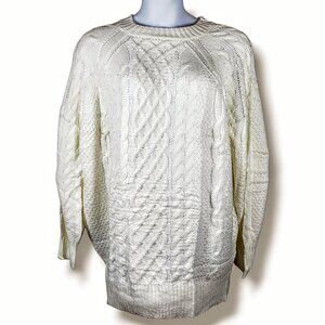 Vintage XL Tunic Fisherman Sweater Cream Ivory Cable Knit Oversized Grandpacore